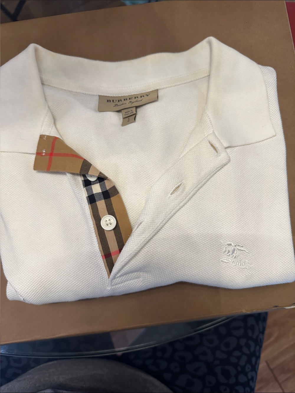 Burberry White Polo with Classic Check Placket